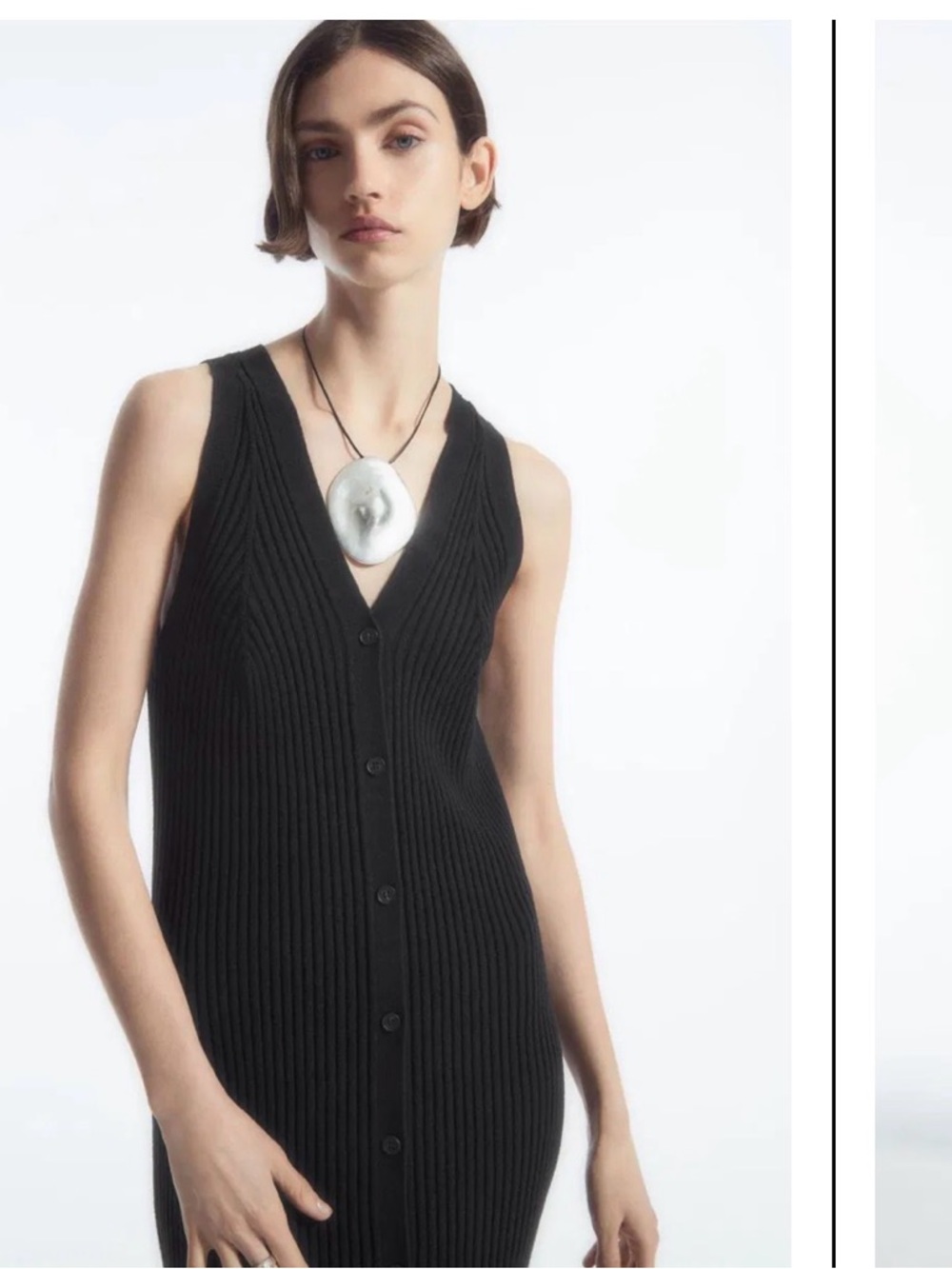 COS Ribbed Knit Button Front Maxi Dress Black Minimalist Sleeveless Small - Picture 3 of 10